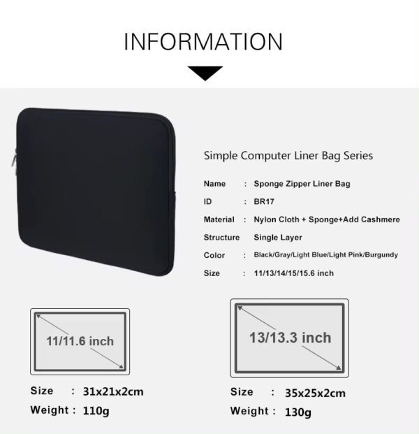 Neoprene Laptop Sleeve size