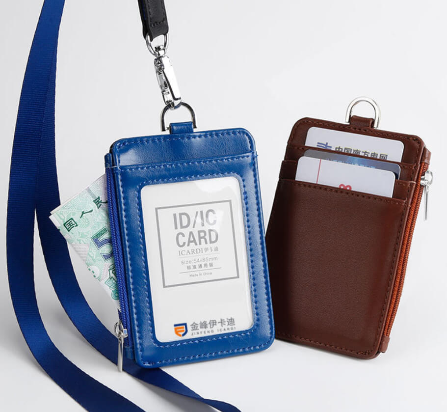 Premium Wallet PU Leather ID Card Holder ID Badge Holder With Zipper