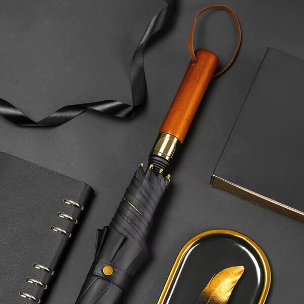 wooden handle umbrella black