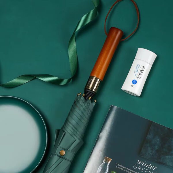 wooden handle umbrella green